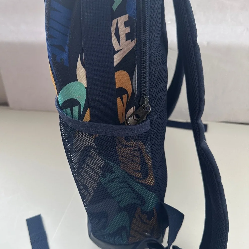 Nike Backpack Navy Multi Color Logo All Over Print Swoosh Elemental School Bag